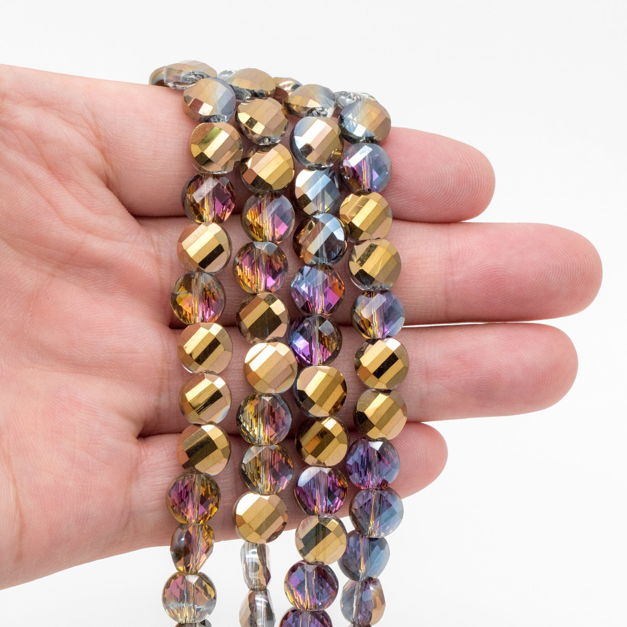 70pcs Faceted Coin Glass Beads, 8mm Round Button Beads (TS-128)